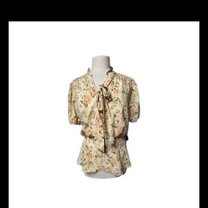 WOMENS ALICE BLUE YELLOW FLORAL BLOUSE SIZE XL NWT